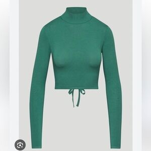 Aritzia Teal Long Sleeve Tie-Front Top